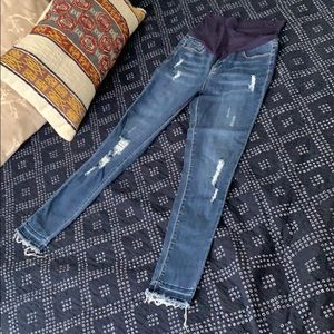 Distressed pink blush maternity jeans